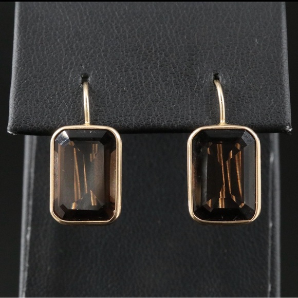 14k Yellow Gold and Smokey Topaz Brown Earrings